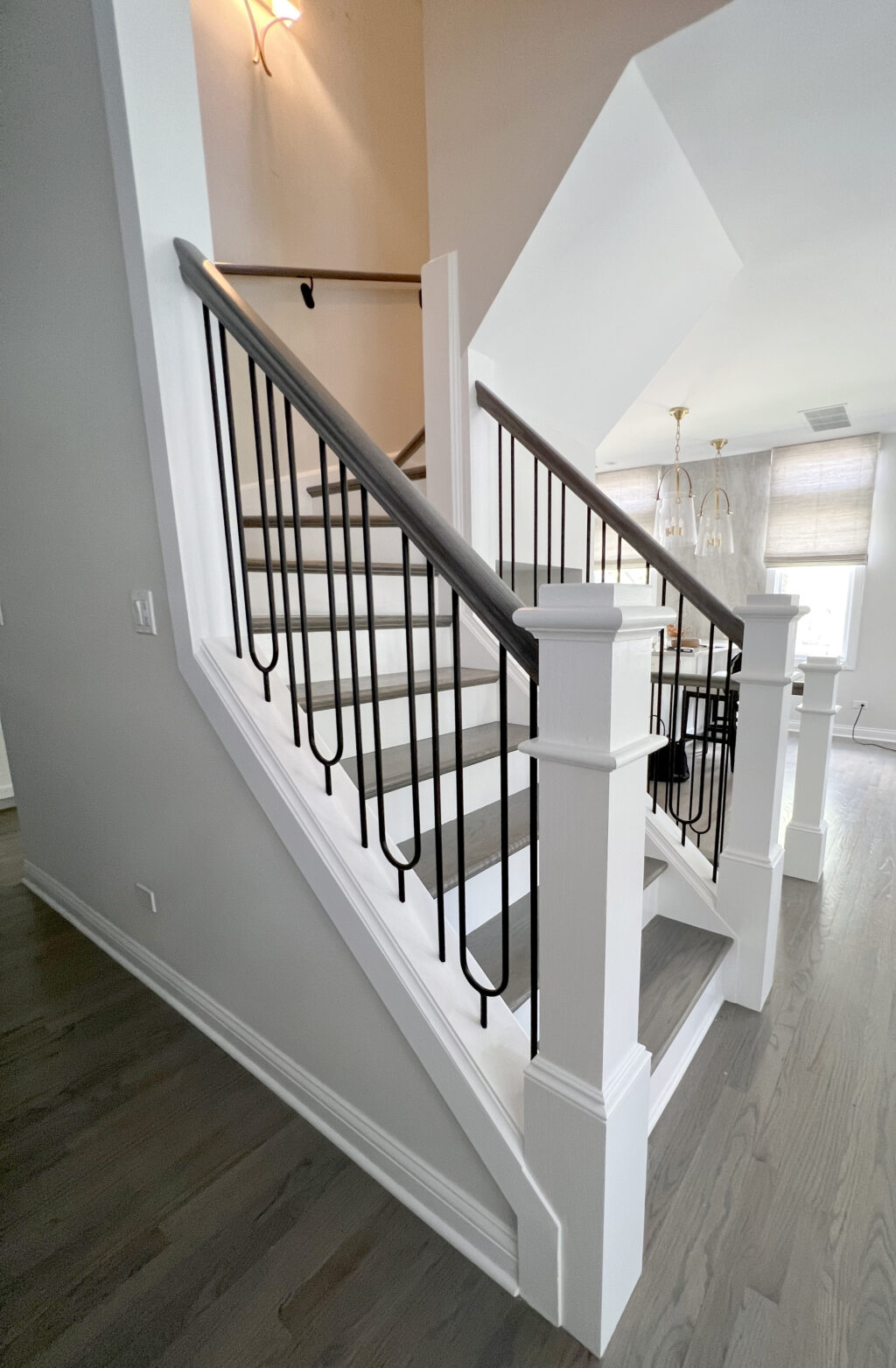 Traditional wrought iron / wood railings painted satin black in ...