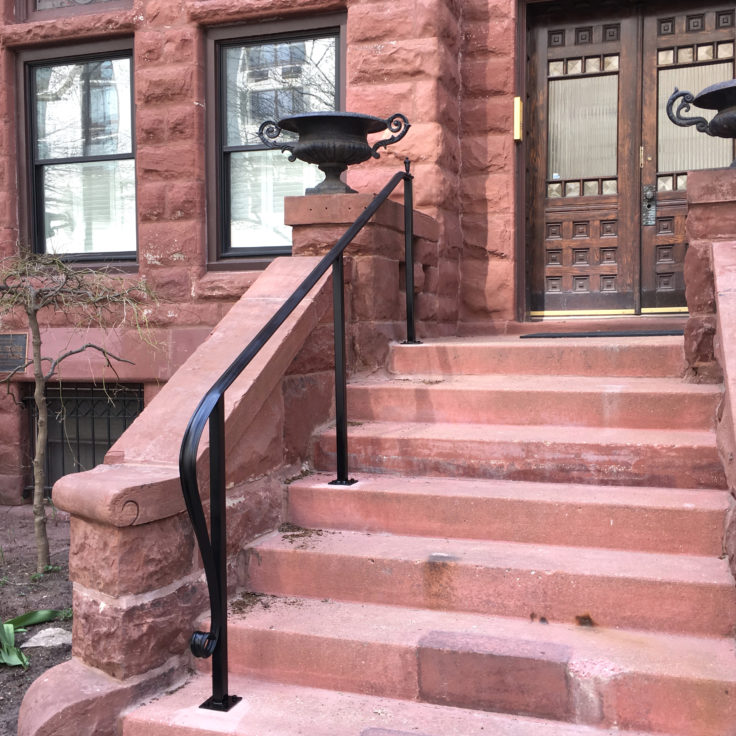 Custom wrought iron handrail painted satin black front