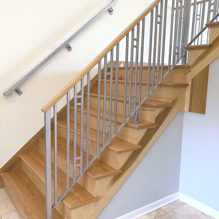 Custom wrought iron handrail painted silver side
