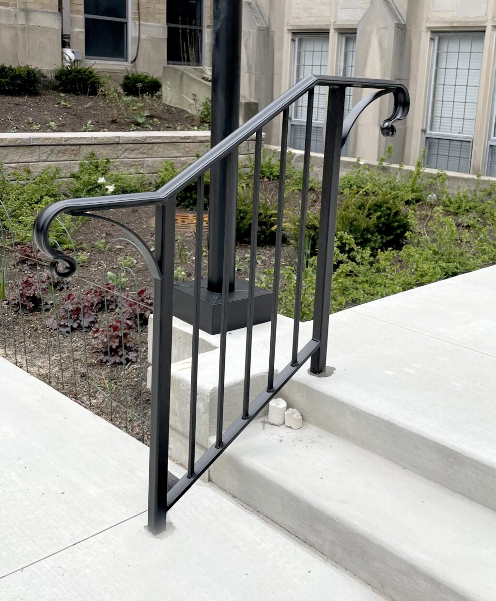 French Country wrought iron railings painted satin black in Deerfield