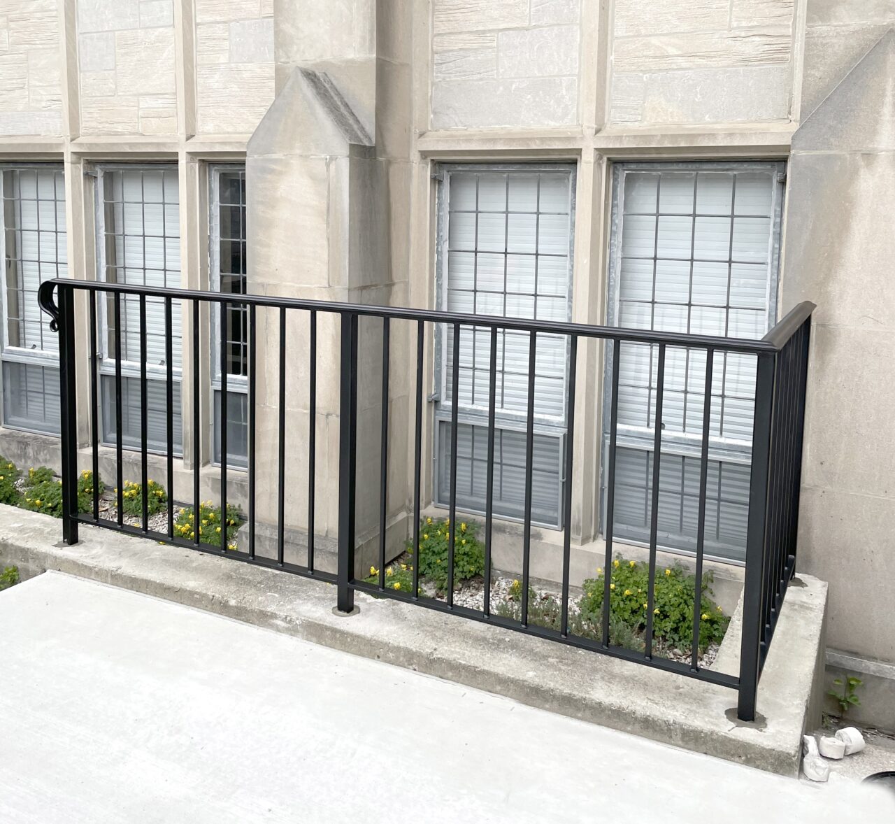 French Country wrought iron railings painted satin black in Deerfield
