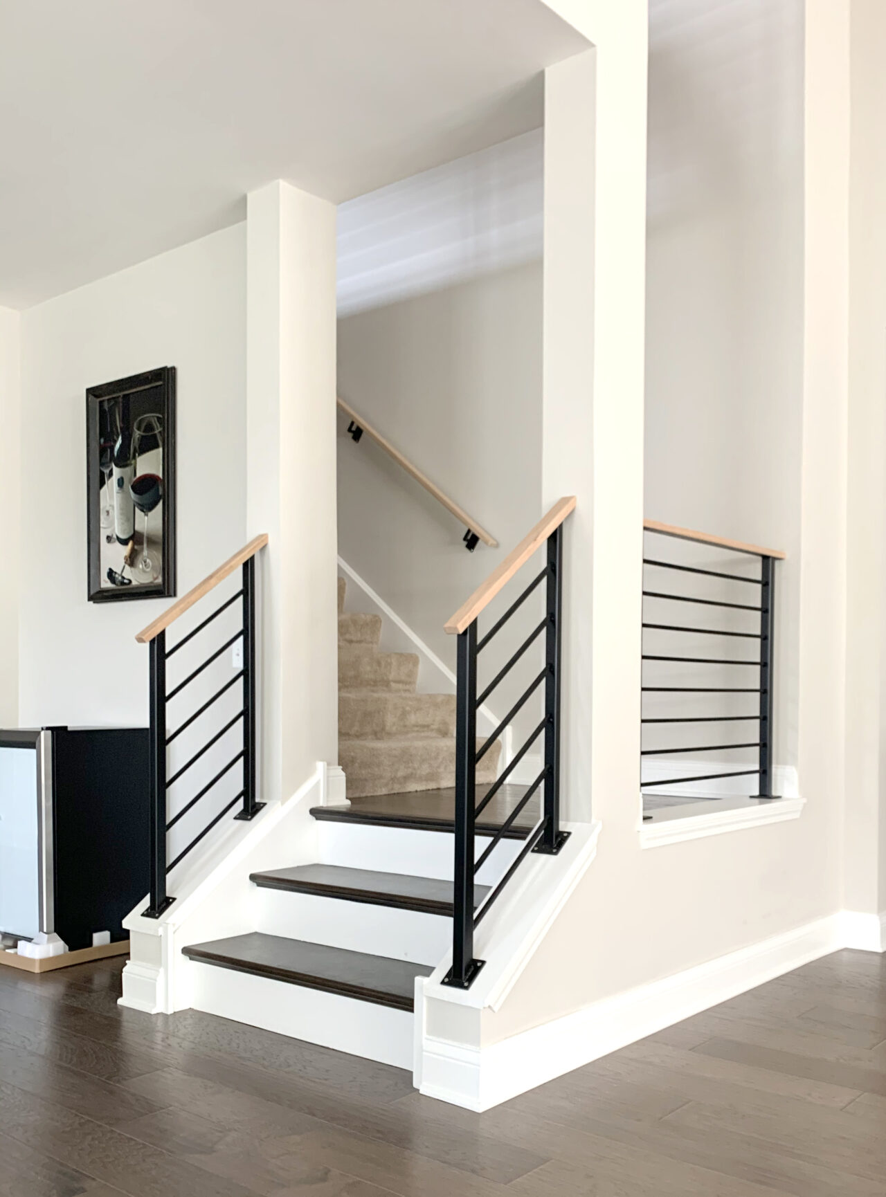 Custom Urban Modern wrought iron and wood railings painted satin black