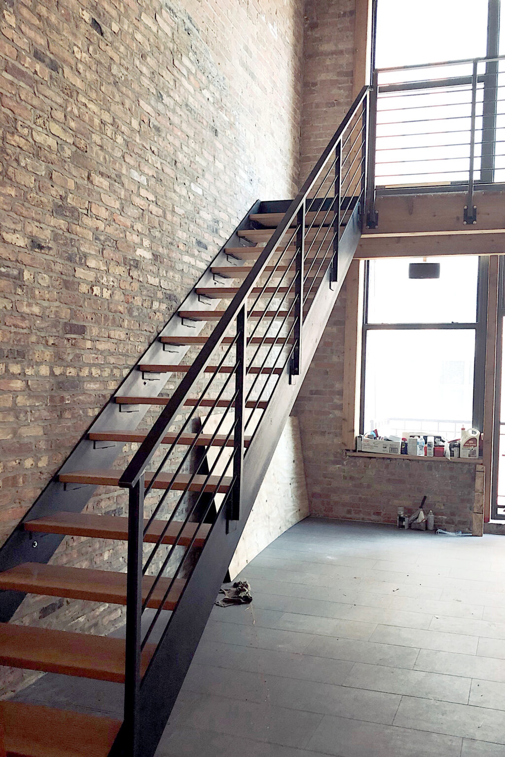Urban Modern wrought iron & wood stairs painted clear coat in Chicago ...