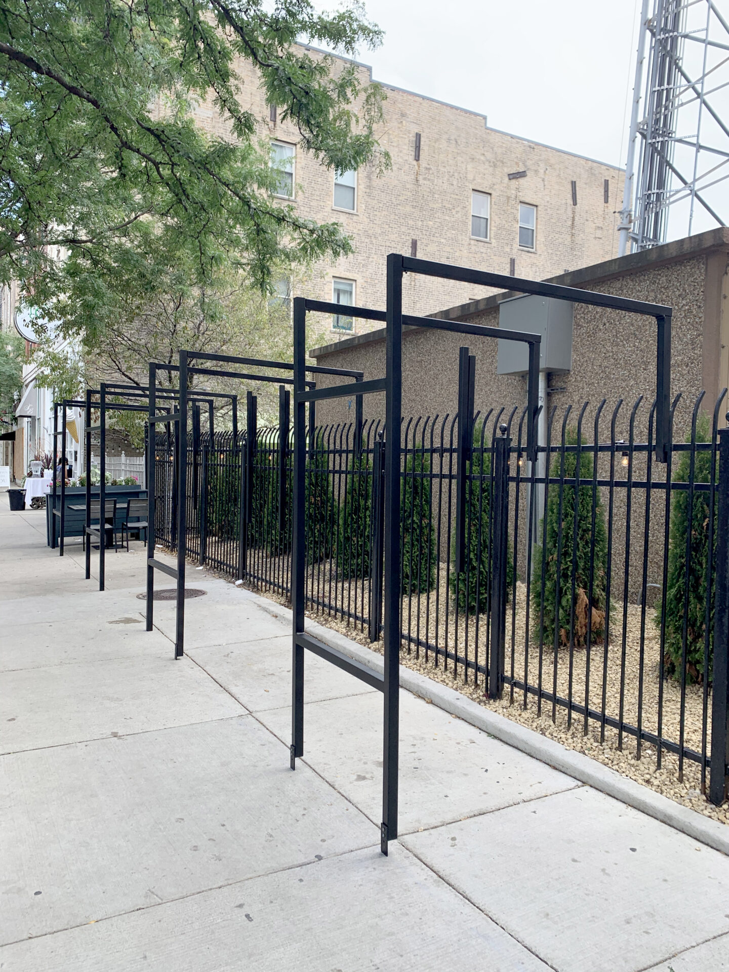 Traditional wrought iron commercial painted satin walkway awning black in Chicago