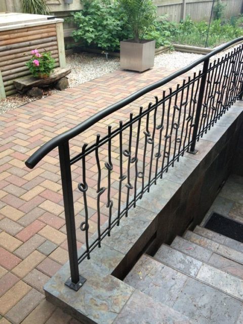 Custom rustic residential wrought iron handrail, stairs and railing ...