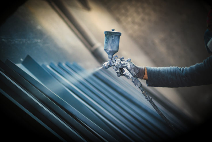 Powder coating process closeup